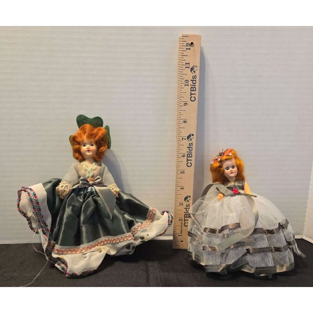 Vintage 1950s Hard Plastic Dolls Lot of 2 Red Hair Holiday Formal Dress - Picture 6 of 6